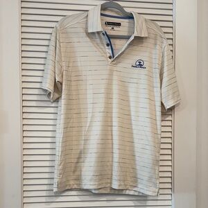 Pebble Beach Cream and Blue Striped Polo Shirt